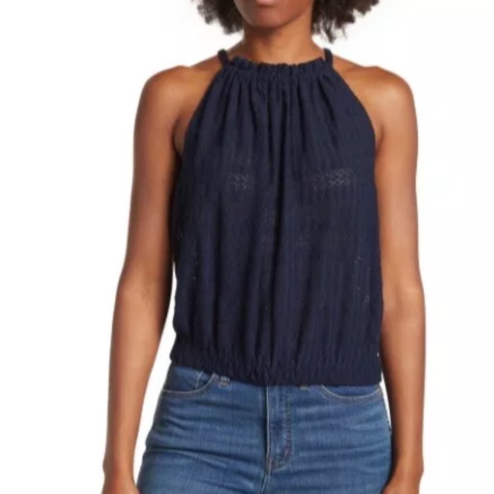 New RAMY BROOK Navy Blue Texture Noah Tank Top Shirt Size Large
